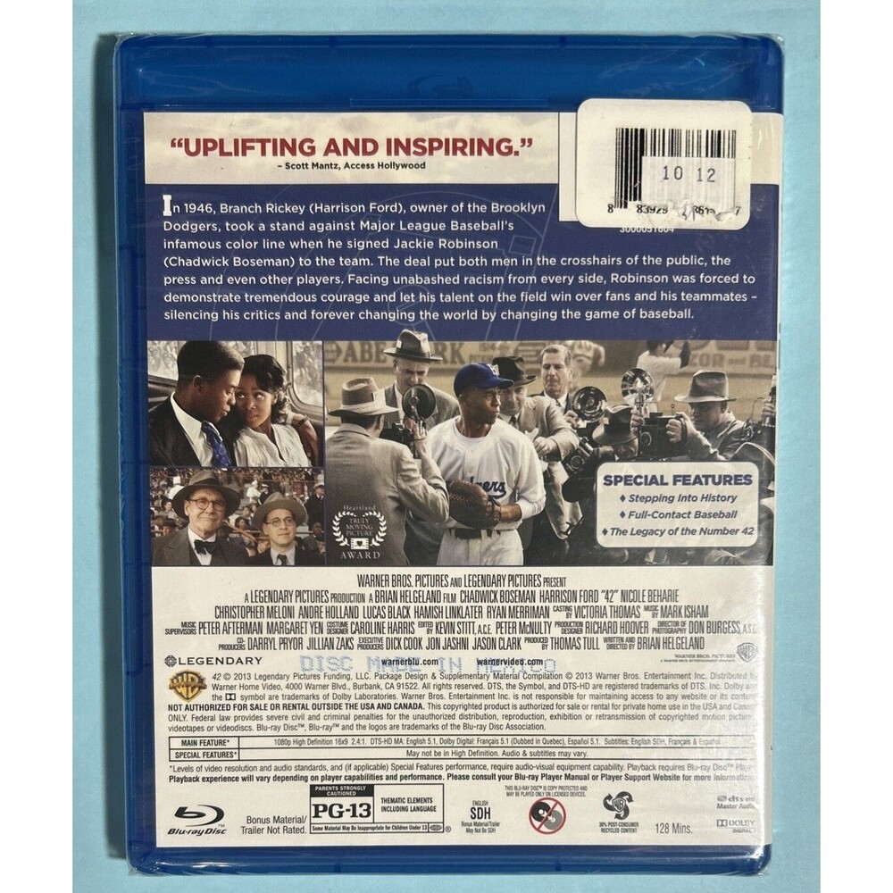 42  -The Jackie Robinson Story (Blu-ray, 2013) Chadwick Boseman Baseball New! - Picture 2 of 2